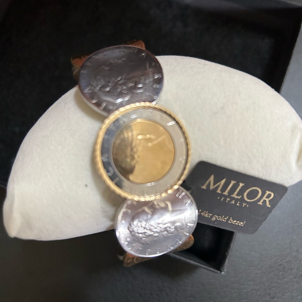 NWT MILOR Italy 14K Gold Bezel Italian Coin Bracelet